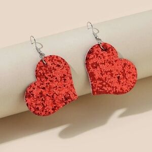 5/$25 DANGLE HEART GLITTER Faux Earrings Sparkle NEW